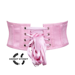 Baby Pink Satin Waist Cincher Bustier Underbust Waspie Plus Size Corset