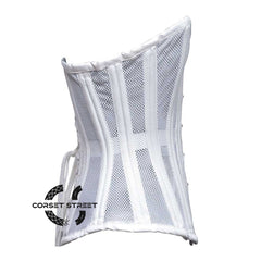 White Satin With Mesh Front Lace Double Bone Burlesque Gothic Overbust Corset Plus Size Bustier Top
