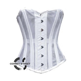 White Satin With Mesh Double Bone Burlesque Gothic Overbust Corset Bustier Top