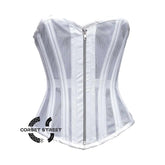 White Satin With Mesh Double Bone Burlesque Gothic Overbust Plus Size Corset Bustier Top