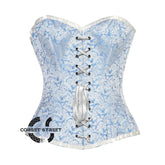 Blue And White Brocade Burlesque Gothic Overbust Corset Bustier Top