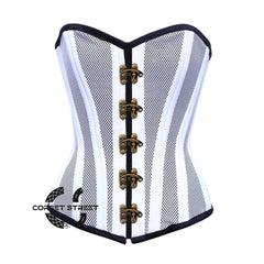 White Satin With Mesh Front Seal Lock Double Bone Burlesque Gothic Overbust Plus Size Corset Bustier Top