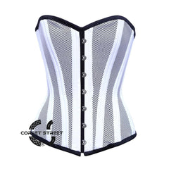 White Satin With Mesh Burlesque Gothic Overbust Corset Plus Size Bustier Top
