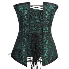 Black And Green Brocade Longline Front zipper Gothic Corset Burlesque Overbust Costume