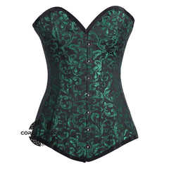 Green And Black Brocade Longline Gothic Corset Burlesque Overbust