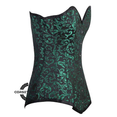 Green And Black Brocade Longline Gothic Corset Burlesque Plus Size Overbust