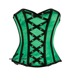 Green And Black Satin Gothic Corset Burlesque Plus Size Overbust Top