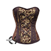 Brown And Golden Brocade Burlesque Gothic Overbust Corset Bustier Top