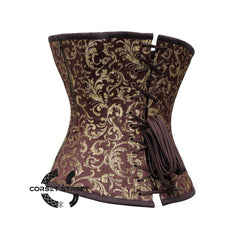 Brown And Golden Brocade Burlesque Gothic Overbust Corset Bustier Top