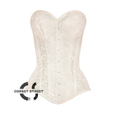 Ivory Brocade Longline Gothic Burlesque Waist Training Overbust Corset Bustier Top