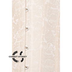 Ivory Brocade Longline Gothic Burlesque Waist Training Overbust Corset Plus Size Bustier Top