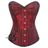 Red and Black Brocade Gothic Burlesque Waist Training Overbust Corset Plus Size Bustier Top