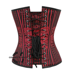 Red and Black Brocade Gothic Burlesque Waist Training Overbust Corset Plus Size Bustier Top
