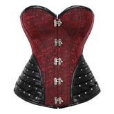 Red Brocade Steampunk Sexy Waist Training Overbust Corset Bustier Top