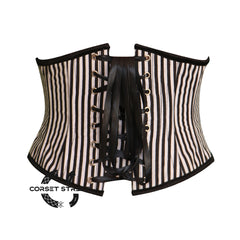 Black And White Stripe Poly Satin Underbust Costume Waist Cincher Basque Corset