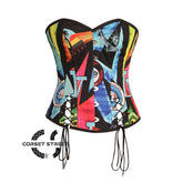 Plus Size Multi Printed Satin With Front Lace Overbust Costume Waist Cincher Cosplay Corset