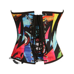 Plus Size Multi Printed Satin With Front Lace Overbust Costume Waist Cincher Cosplay Corset