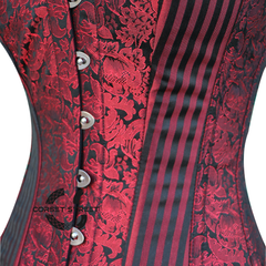 Plus Size Red And Black Brocade Halloween Corset with Shoulder Strap Overbust Top