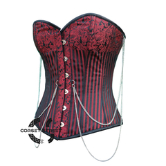 Plus Size Red And Black Brocade Gothic Steampunk Bustier Corset Overbust Top