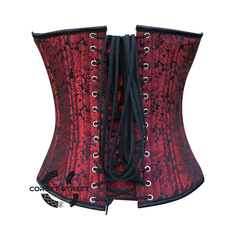 Red Black Brocade Reversible Corset Steampunk Zipper Halloween Overbust Top