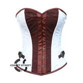Plus Size Brown And White Brocade Burlesque Gothic Costume Overbust Corset Overbust Top
