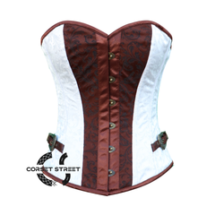 Brown And White Brocade Burlesque Gothic Costume Overbust Corset Overbust Top