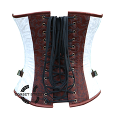 Plus Size Brown And White Brocade Burlesque Gothic Costume Overbust Corset Overbust Top