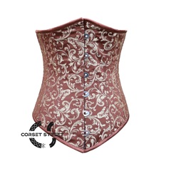 Plus Size Brown And Golden Brocade Sexy Underbust Waist Cincher Halloween Corset Top