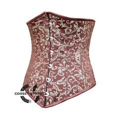 Plus Size Brown And Golden Brocade Sexy Underbust Waist Cincher Halloween Corset Top