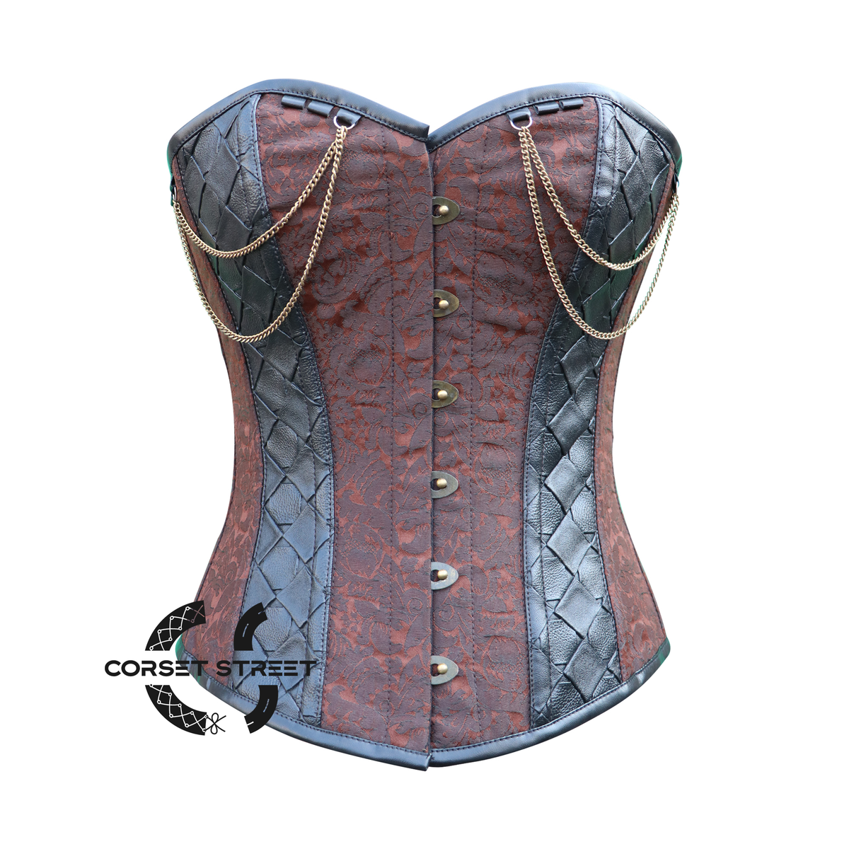       Plus Size Brown Brocade With Leather Steampunk Costume for Halloween O – CorsetStreet