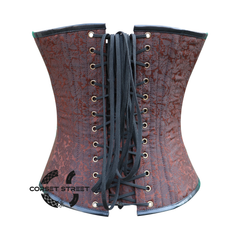Plus Size Brown Brocade With Leather Steampunk Costume for Halloween Overbust Corset Top