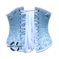 Turquoise And White Brocade Gothic Waist Trainer Underbust Waspie Corset