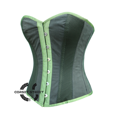 Plus Size Green Cotton With Mesh Gothic Costume Steampunk Overbust Corset