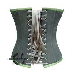 Plus Size Green Cotton With Mesh Gothic Costume Steampunk Overbust Corset