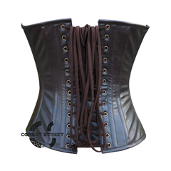 Dark Brown Leather Corset Gothic Steampunk Costume for Halloween Waist Cincher Overbust Top