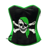 Plus Size Green and Black Satin Pirate Sequins Work Costume Bustier Steampunk Waist Cincher Overbust Top