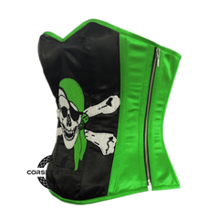 Plus Size Green and Black Satin Pirate Sequins Work Costume Bustier Steampunk Waist Cincher Overbust Top