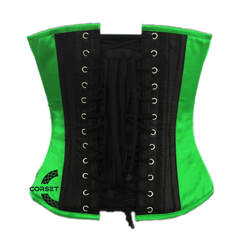 Green and Black Satin Pirate Sequins Work Costume Bustier Steampunk Waist Cincher Overbust Top