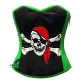 Plus Size Green and Black Satin Pirate Sequins Hand Work Costume Bustier Steampunk Waist Cincher Overbust Top