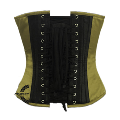 Olive Green and Black Satin Pirate Sequins Work Costume Bustier Steampunk Waist Cincher Overbust Top