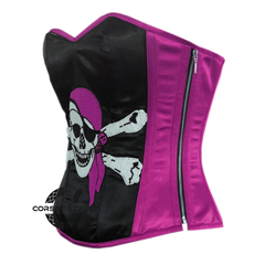 Purple and Black Satin Pirate Sequins Work Costume Bustier Steampunk Waist Cincher Overbust Top