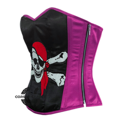 Purple and Black Satin Pirate Sequins Hand Work Costume Bustier Steampunk Waist Cincher Overbust Top
