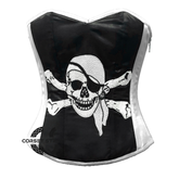 Black and White Satin Pirate Sequins Work Costume Bustier Steampunk Waist Cincher Overbust Top
