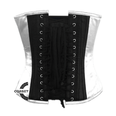Black and White Satin Pirate Sequins Work Costume Bustier Steampunk Waist Cincher Overbust Top