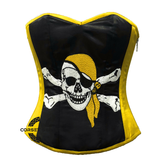 Black and Yellow Satin Pirate Sequins Work Costume Bustier Steampunk Waist Cincher Overbust Top