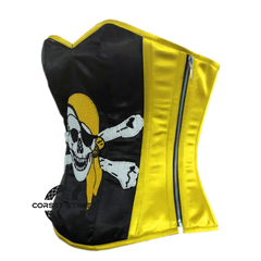 Black and Yellow Satin Pirate Sequins Work Costume Bustier Steampunk Waist Cincher Overbust Top