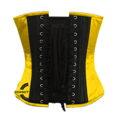 Black and Yellow Satin Pirate Sequins Work Costume Bustier Steampunk Waist Cincher Overbust Top