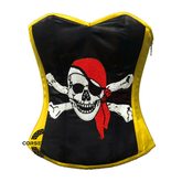 Black and Yellow Satin Pirate Sequins Hand Work Costume Bustier Steampunk Waist Cincher Overbust Top