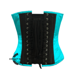 Baby Blue and Black Satin Pirate Sequins Hand Work Costume Bustier Steampunk Waist Cincher Overbust Top