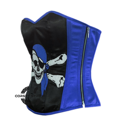 Blue and Black Satin Pirate Sequins Hand Work Costume Bustier Steampunk Waist Cincher Overbust Top